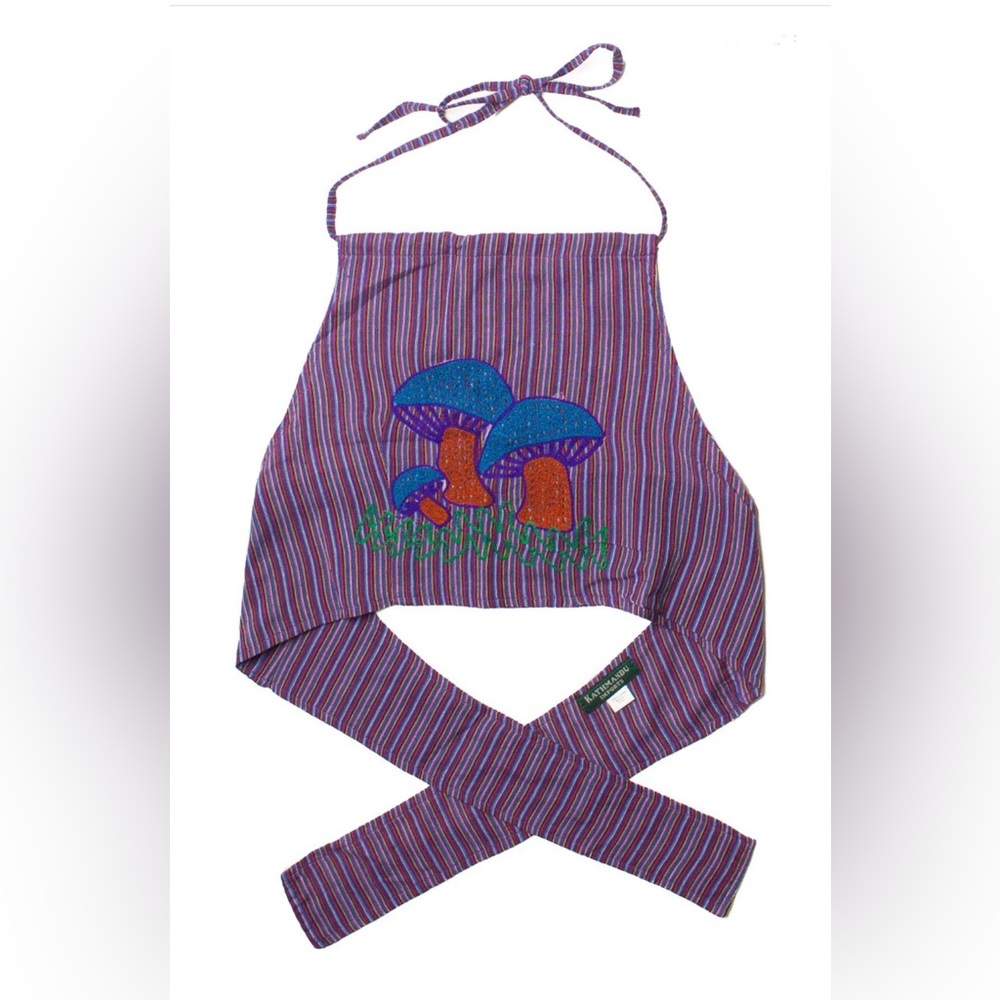 Kathmandu Imports Mushroom Embroidered Halter Top 100% Cotton